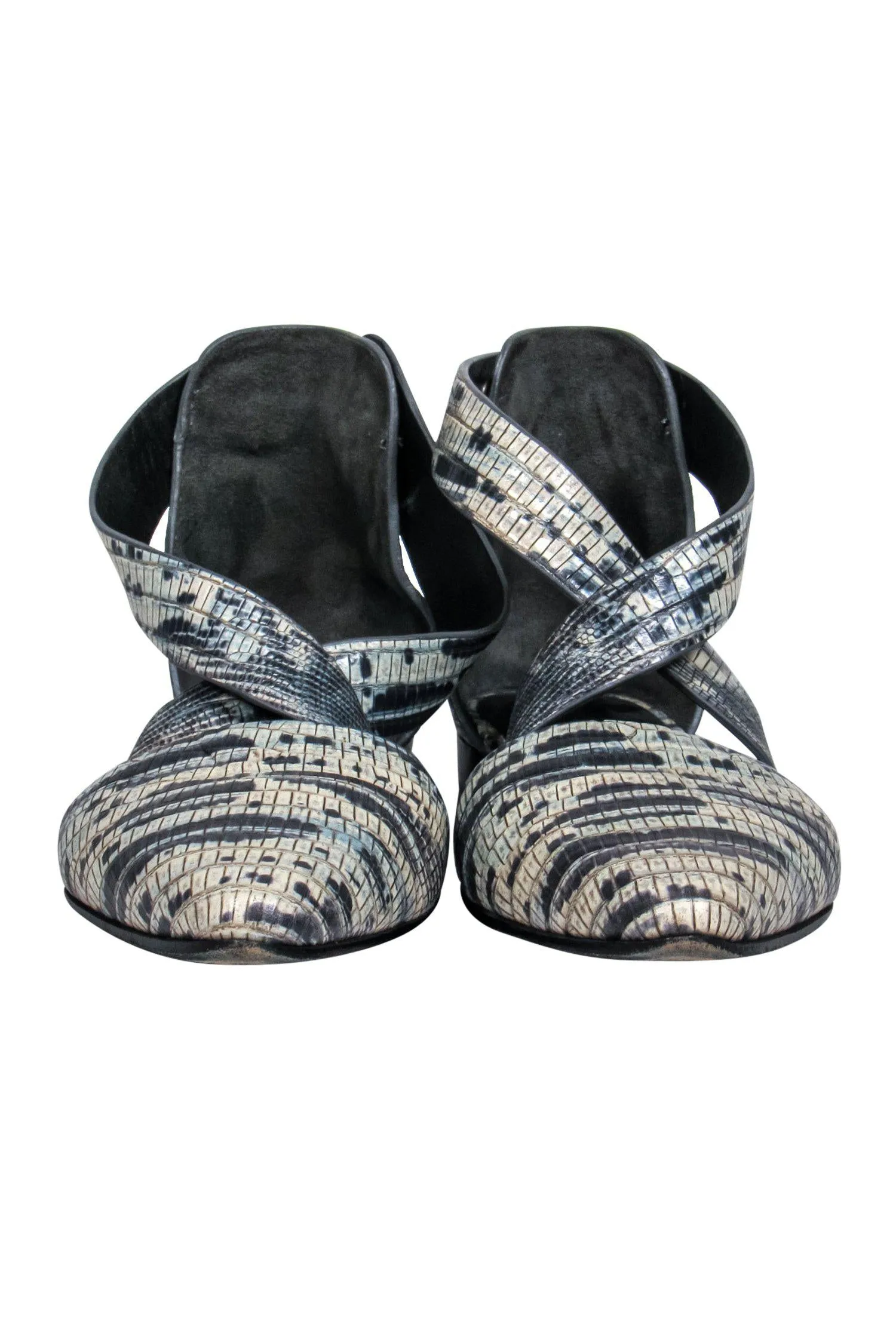 Alexander Wang - Beige & Black Snakeskin Embossed Strappy Flats Sz 6