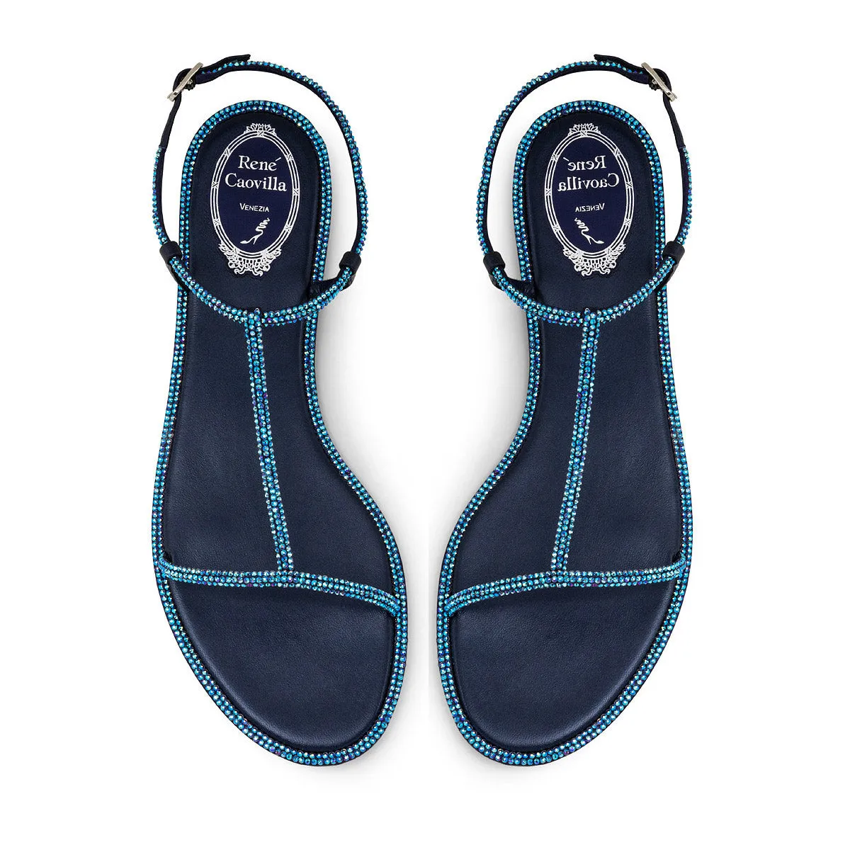 Amalia Two Strap Strass Flat Sandals
