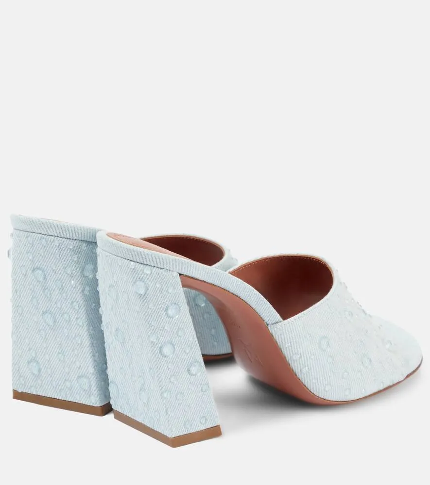 Amina Muaddi Brigitte 95 denim and leather mules