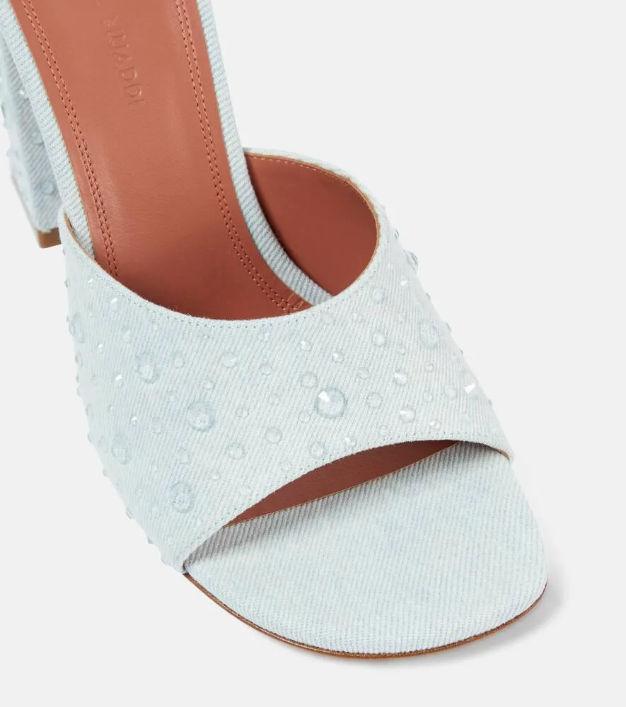 Amina Muaddi Brigitte 95 denim and leather mules