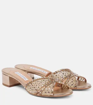 Aquazzura Crystal Love 35 embellished tulle mules