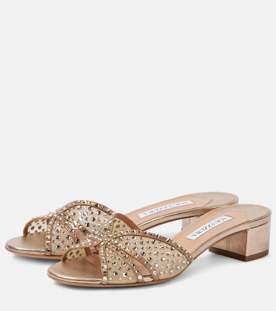 Aquazzura Crystal Love 35 embellished tulle mules