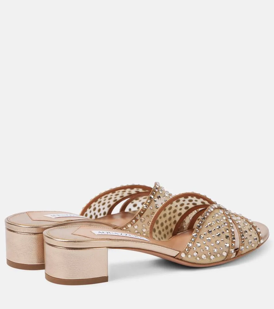 Aquazzura Crystal Love 35 embellished tulle mules