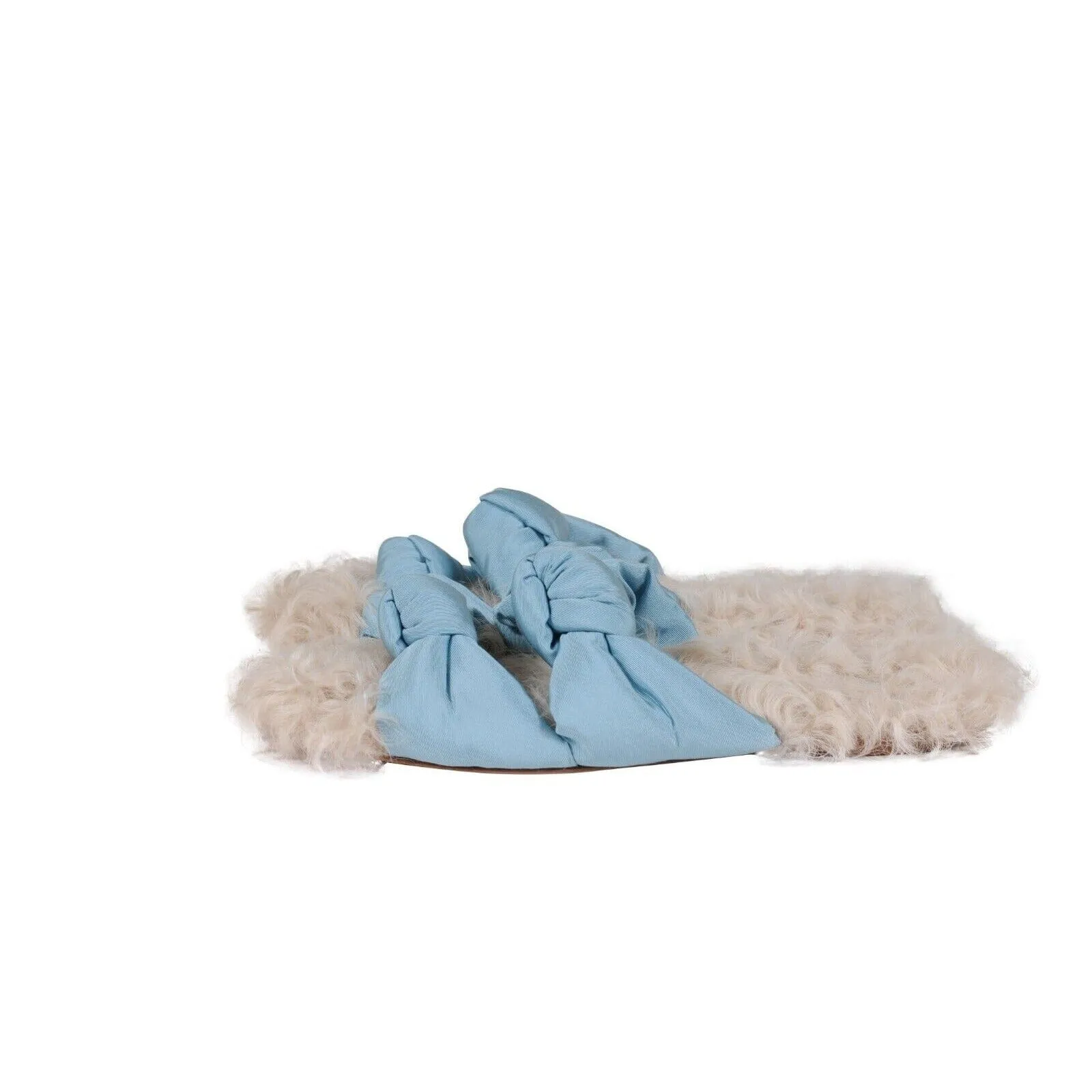 Aquazzura Grosgain Slides Blue Asja Shearling Sandals