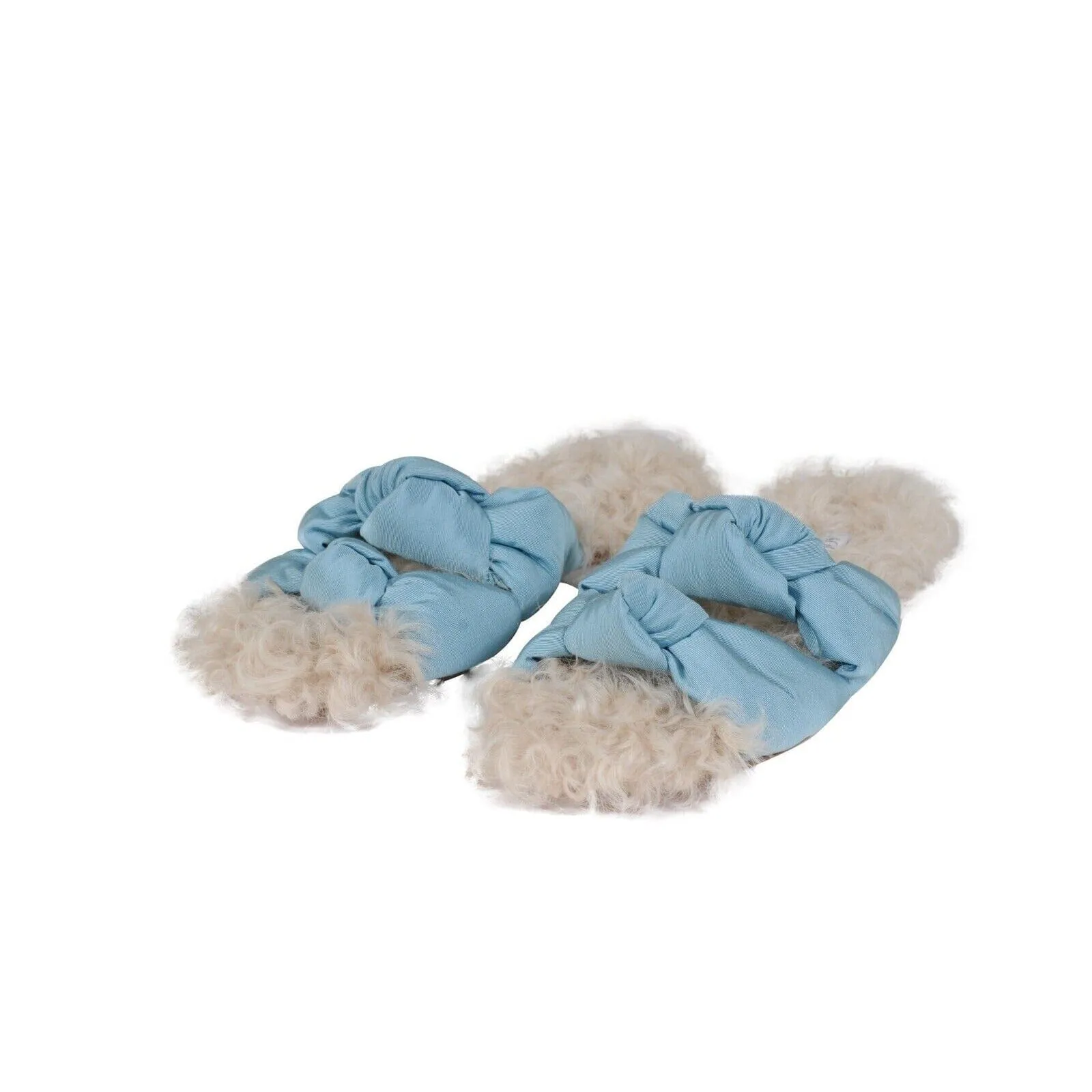 Aquazzura Grosgain Slides Blue Asja Shearling Sandals