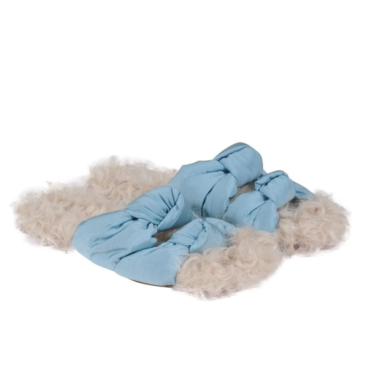 Aquazzura Grosgain Slides Blue Asja Shearling Sandals