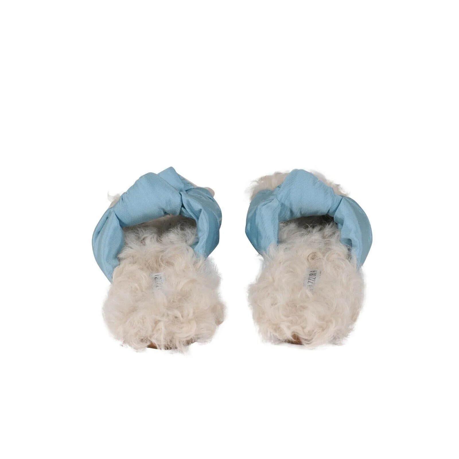 Aquazzura Grosgain Slides Blue Asja Shearling Sandals