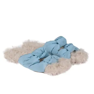 Aquazzura Grosgain Slides Blue Asja Shearling Sandals