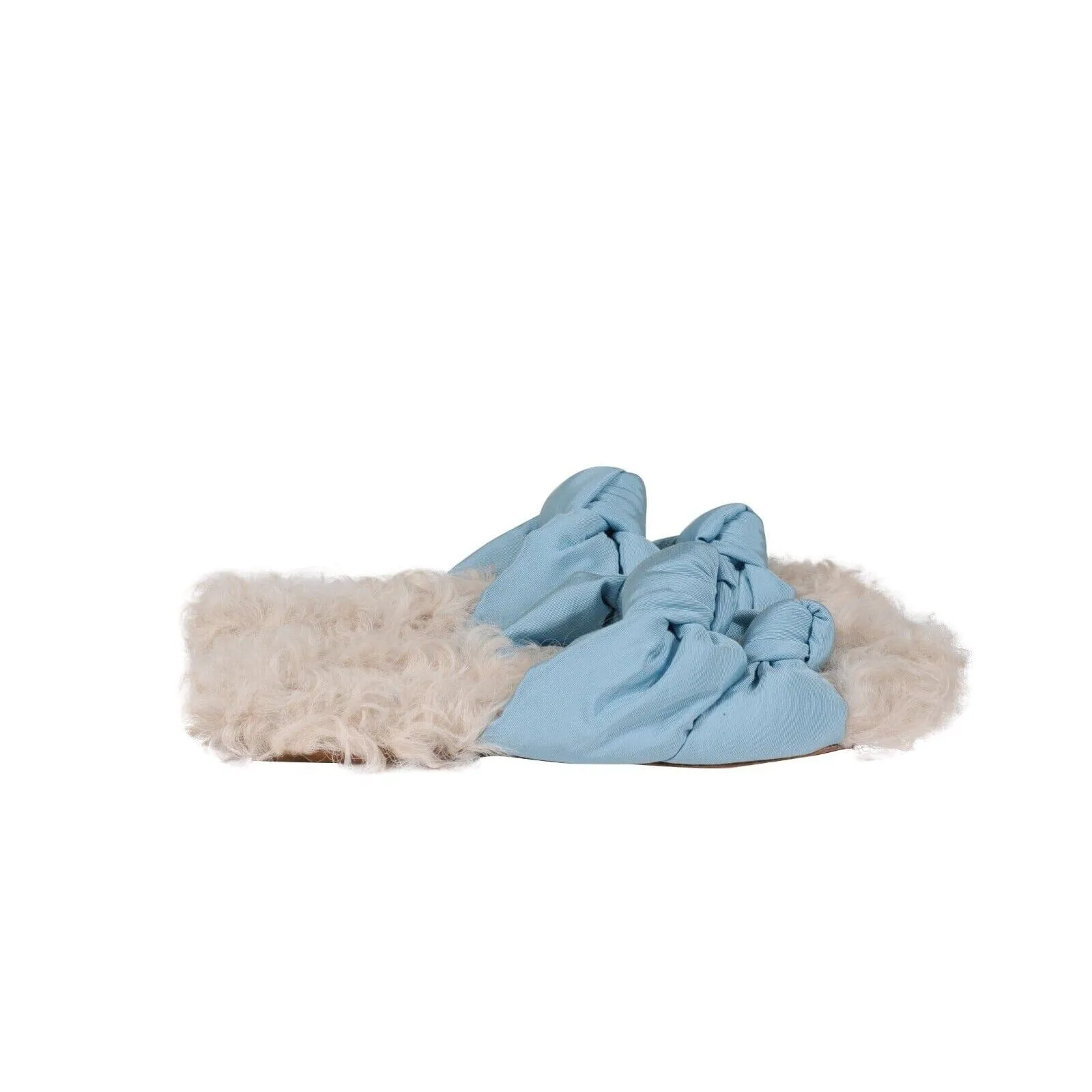 Aquazzura Grosgain Slides Blue Asja Shearling Sandals