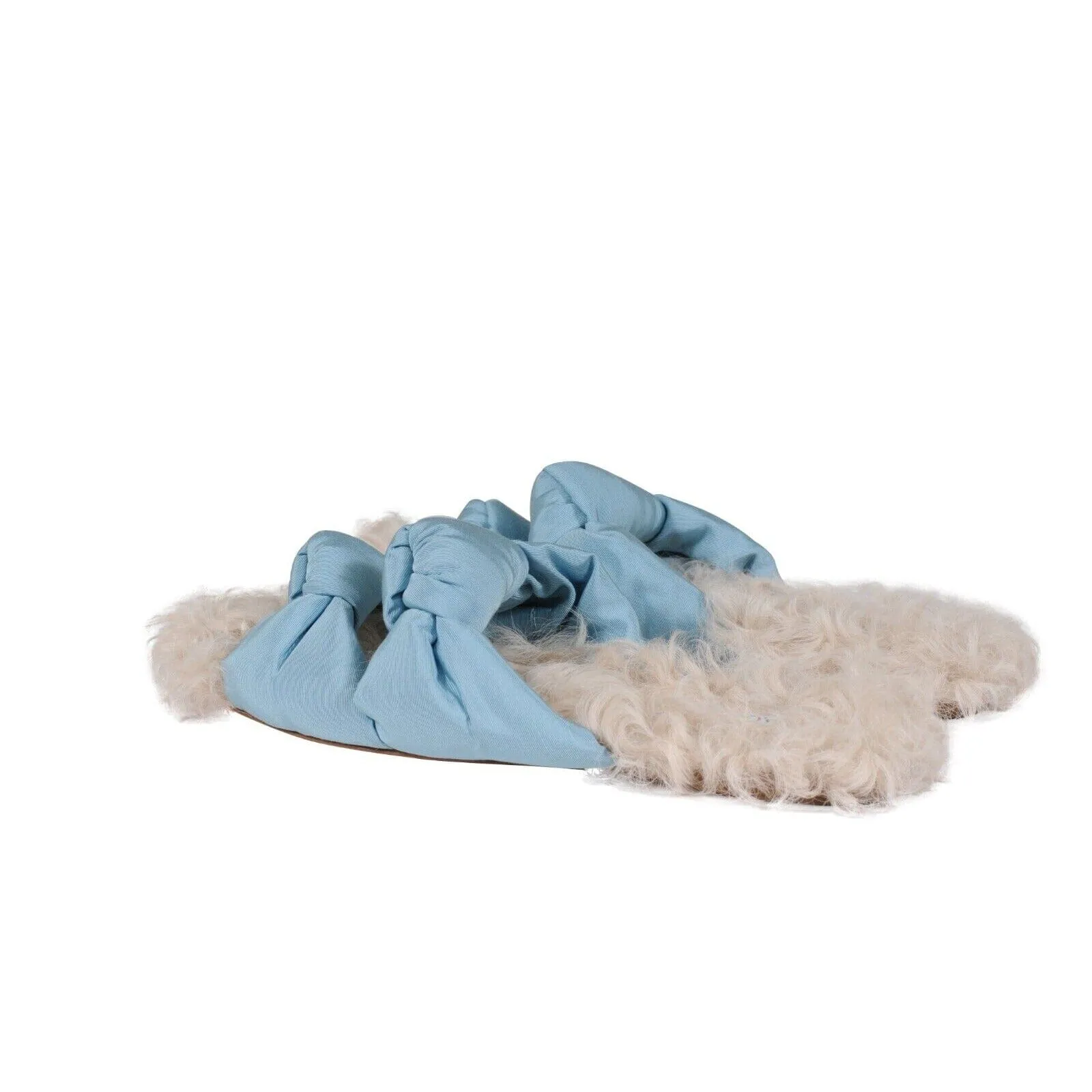 Aquazzura Grosgain Slides Blue Asja Shearling Sandals
