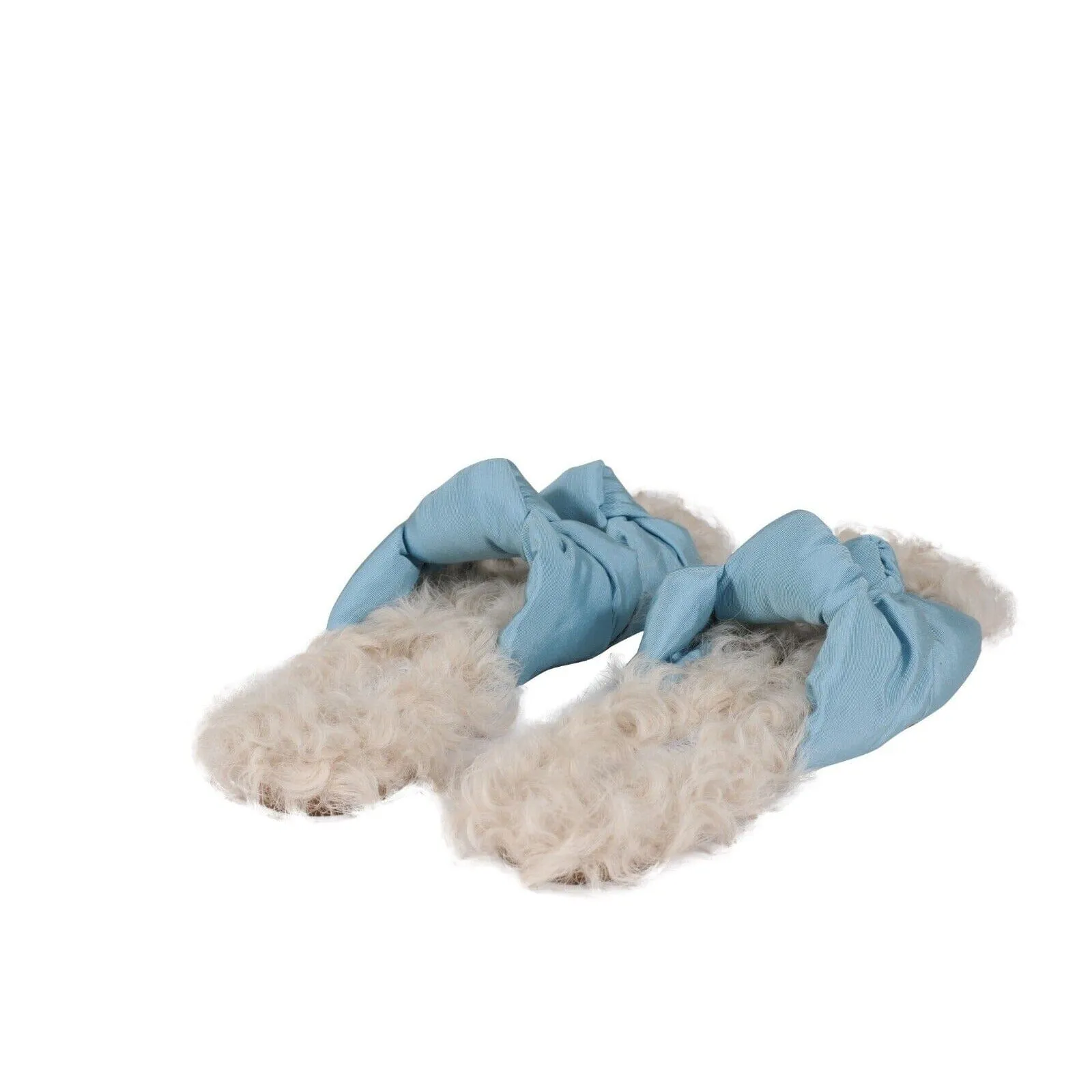 Aquazzura Grosgain Slides Blue Asja Shearling Sandals