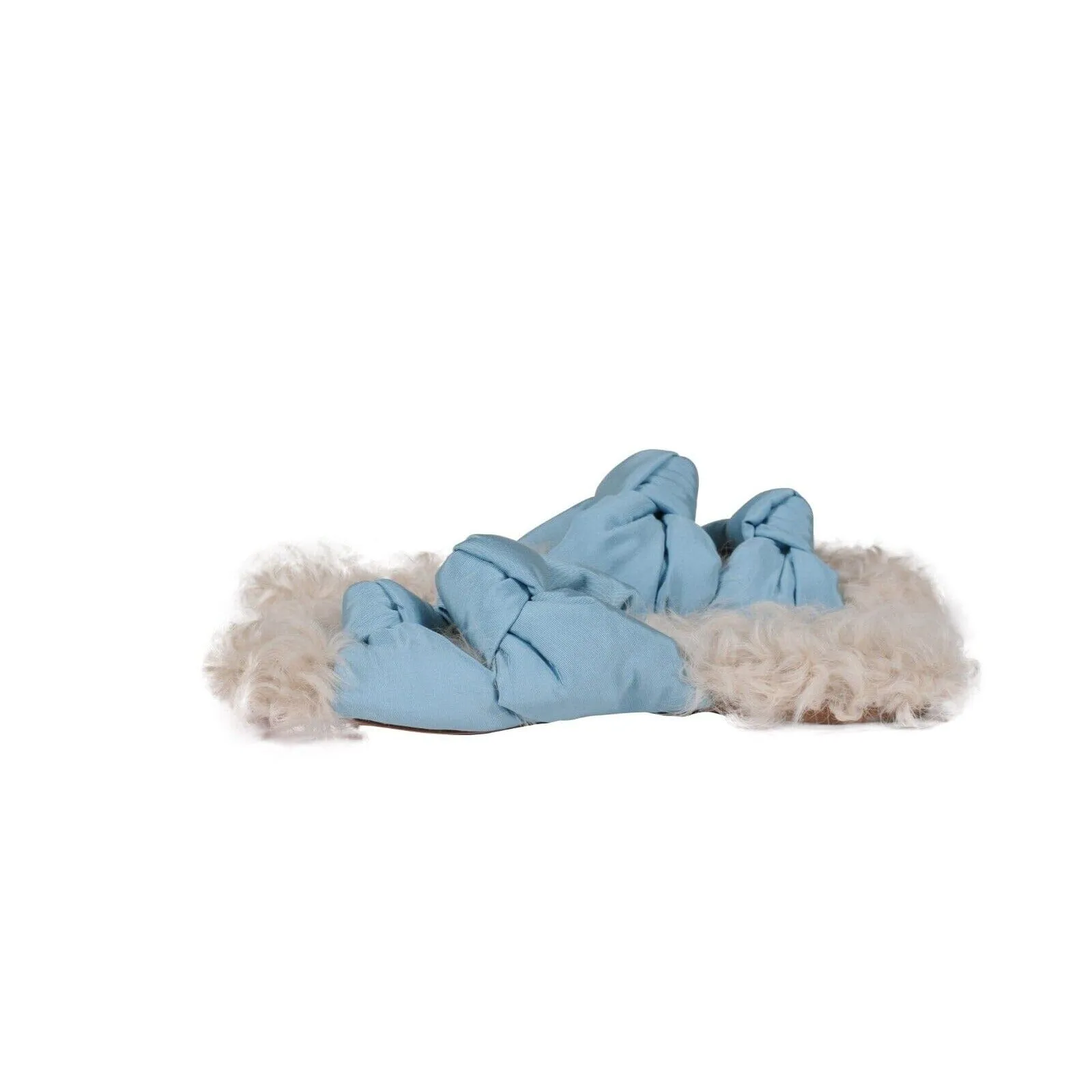 Aquazzura Grosgain Slides Blue Asja Shearling Sandals