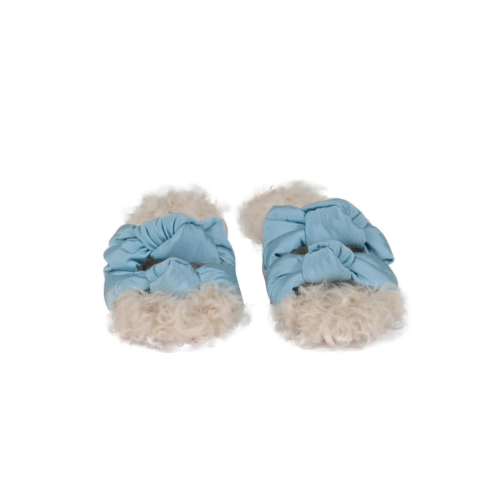 Aquazzura Grosgain Slides Blue Asja Shearling Sandals