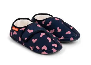 ARCHLINE Orthotic Plus Slippers Closed Scuffs Pain Relief Moccasins - Navy Hearts - EU 36