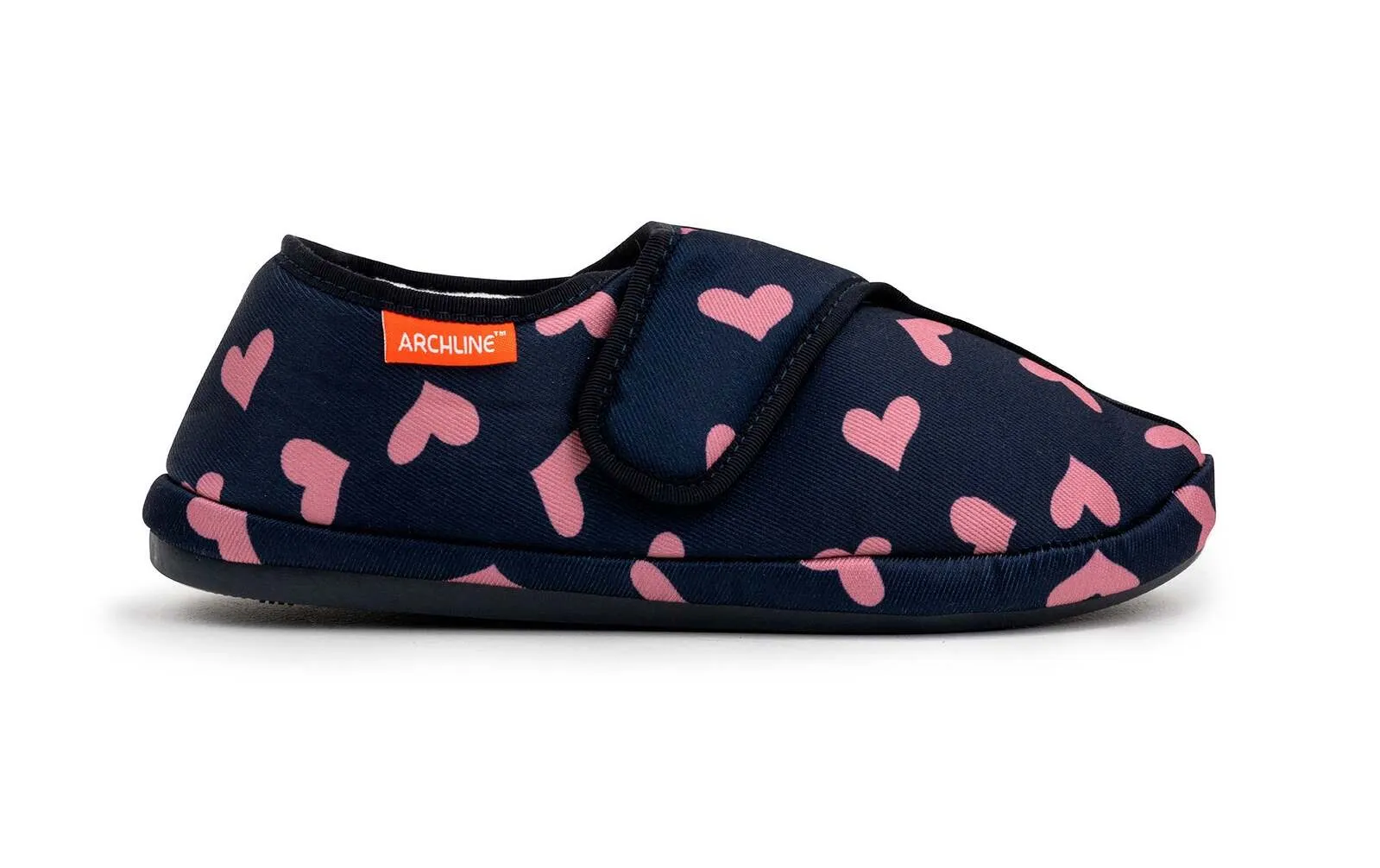 ARCHLINE Orthotic Plus Slippers Closed Scuffs Pain Relief Moccasins - Navy Hearts - EU 36