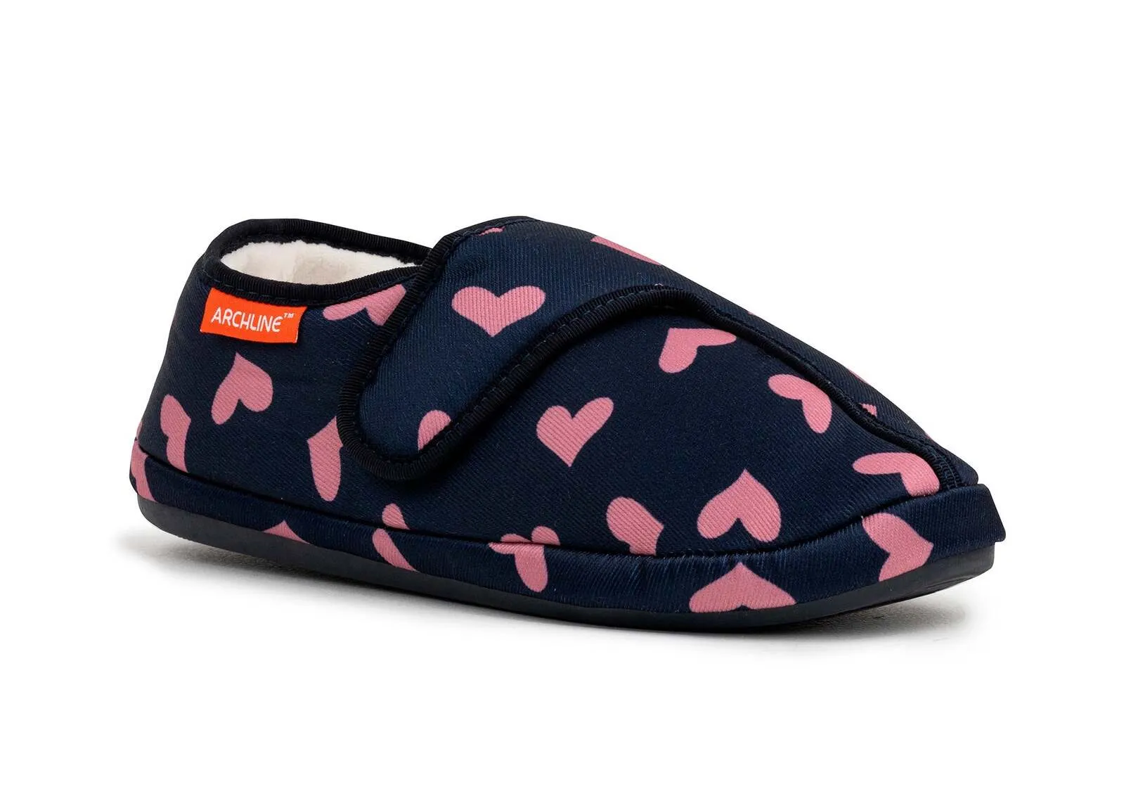 ARCHLINE Orthotic Plus Slippers Closed Scuffs Pain Relief Moccasins - Navy Hearts - EU 36