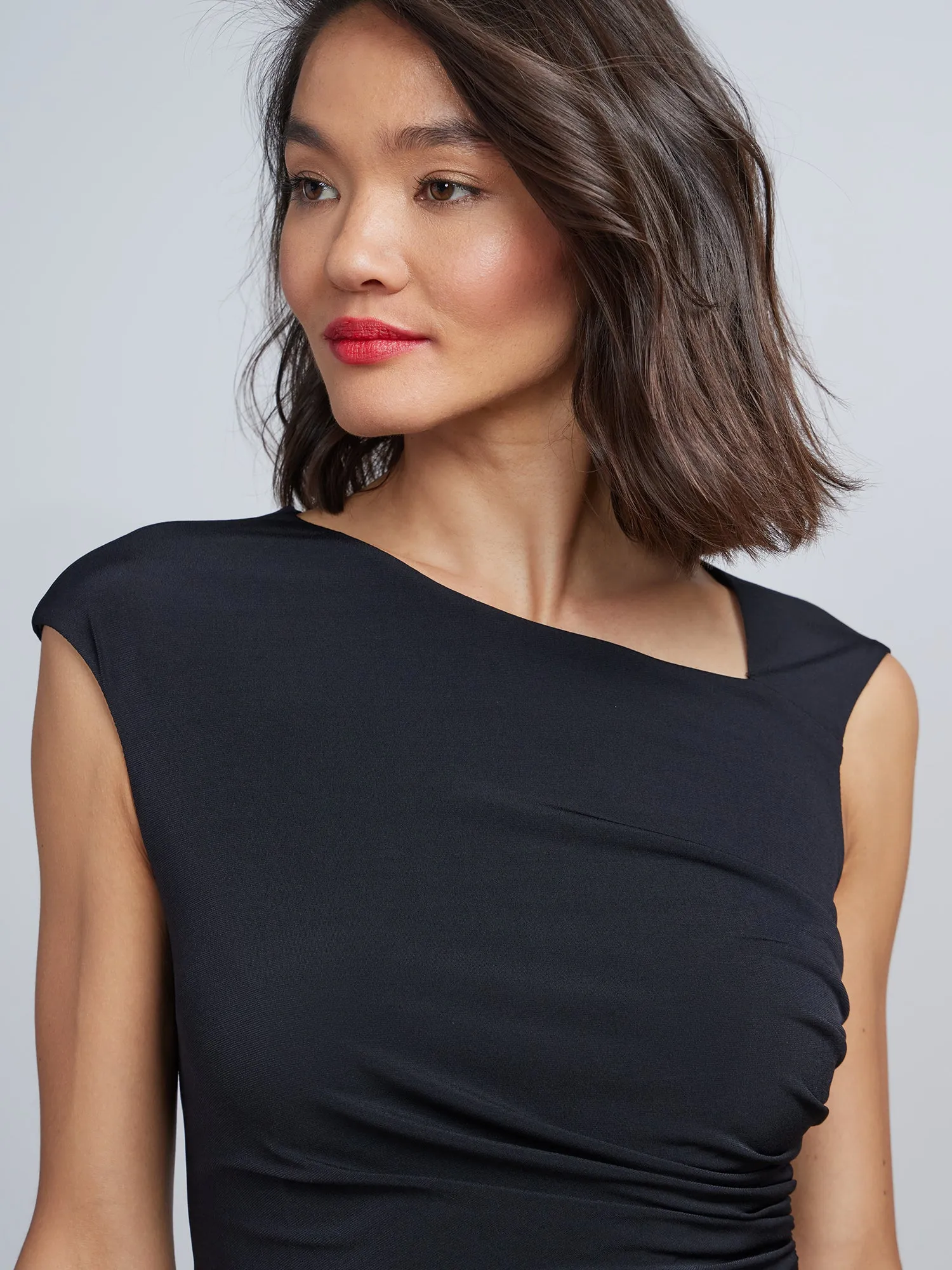 Asymmetric Side Ruched Midi Dress