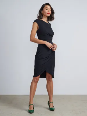 Asymmetric Side Ruched Midi Dress