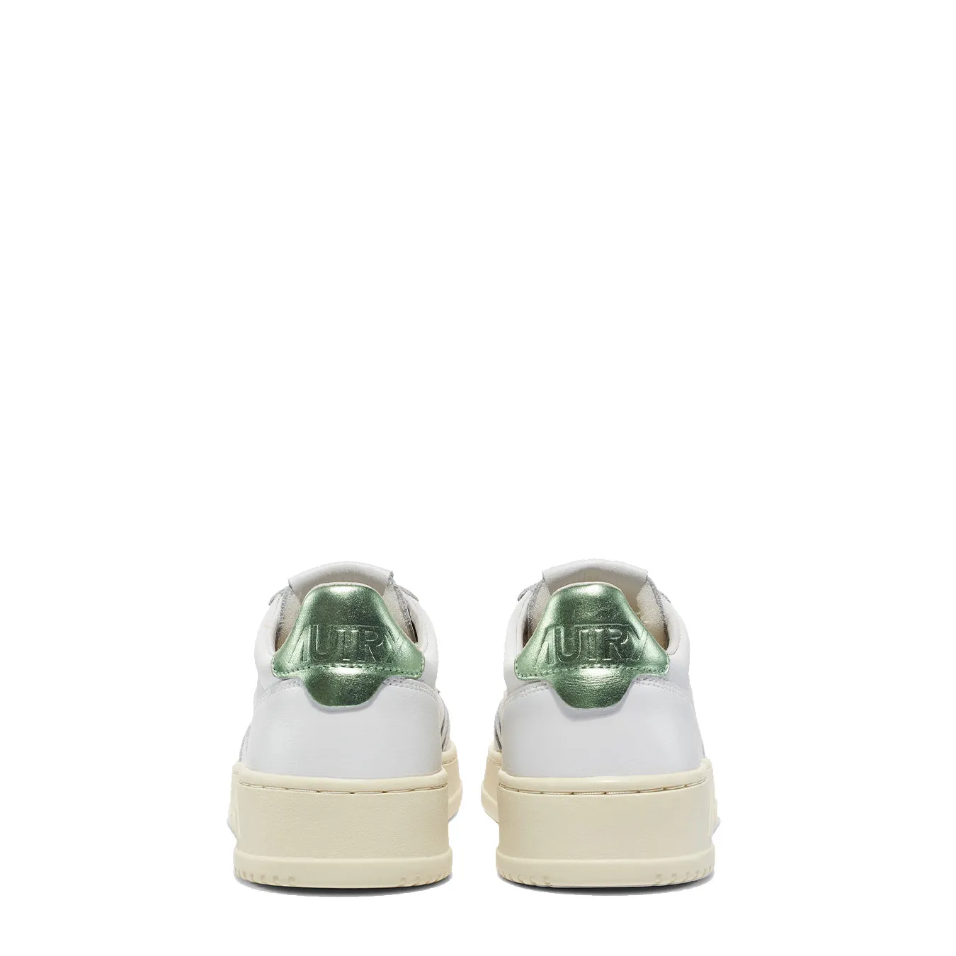 Autry Womens Medalist Low Leather Trainers White / Green Metallic