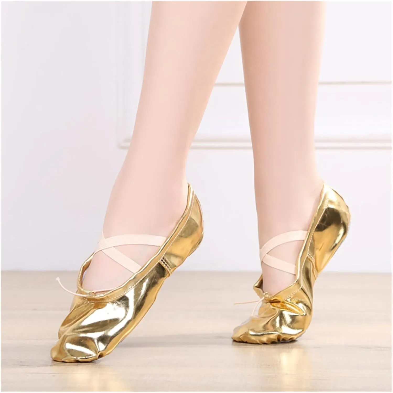 Ballet Shoes Quality Golden Silver PU Yoga Belly Dance Shoes Performance Soft Sole Gym Ballet Dance Shoes Children Girls Woman Dance Shoes(PUgold,EU37(22cm))