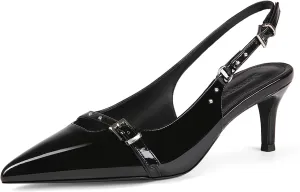 baobeijiadao Womens Slingback Heels Pointed Toe Slip On Pumps Closed Toe Kitten Heel Heeled Sandals Patent Leather Dress Shoes for Women