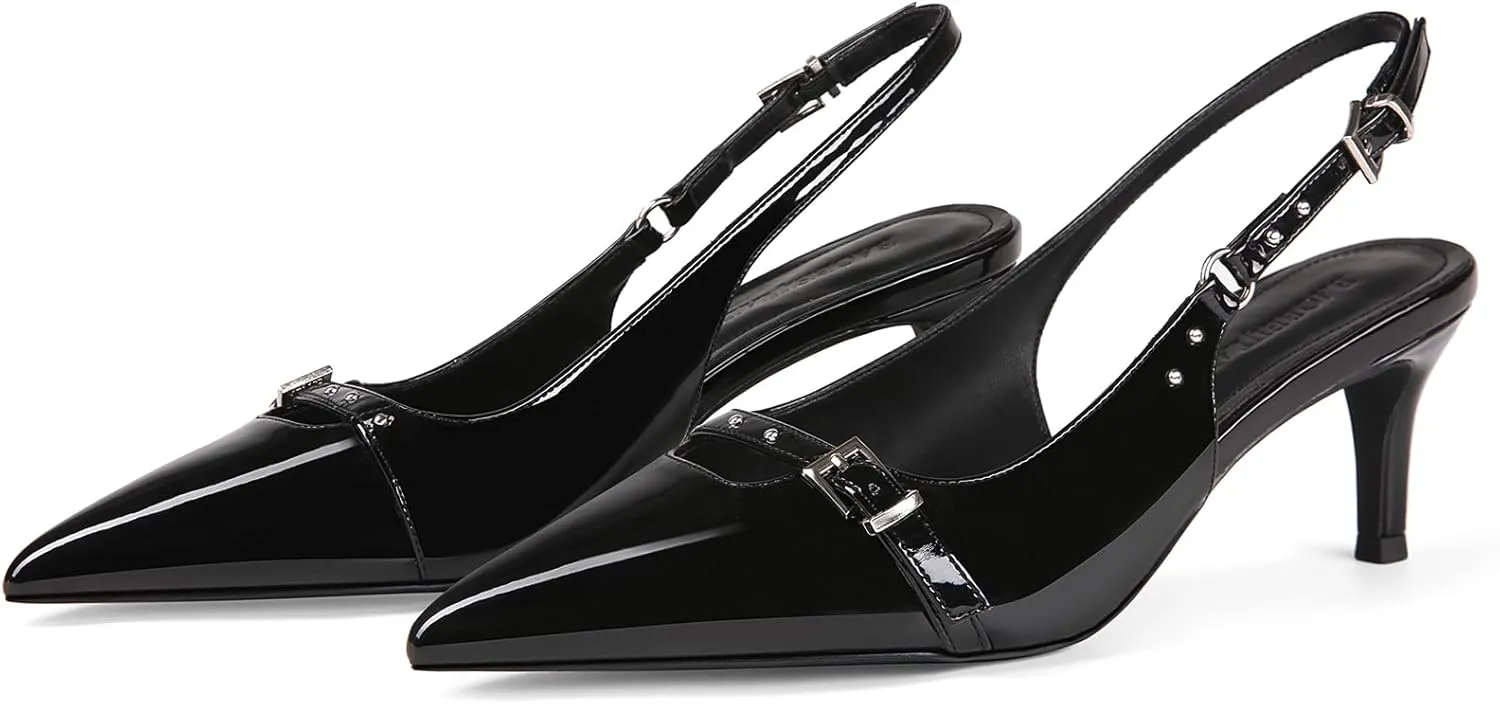 baobeijiadao Womens Slingback Heels Pointed Toe Slip On Pumps Closed Toe Kitten Heel Heeled Sandals Patent Leather Dress Shoes for Women