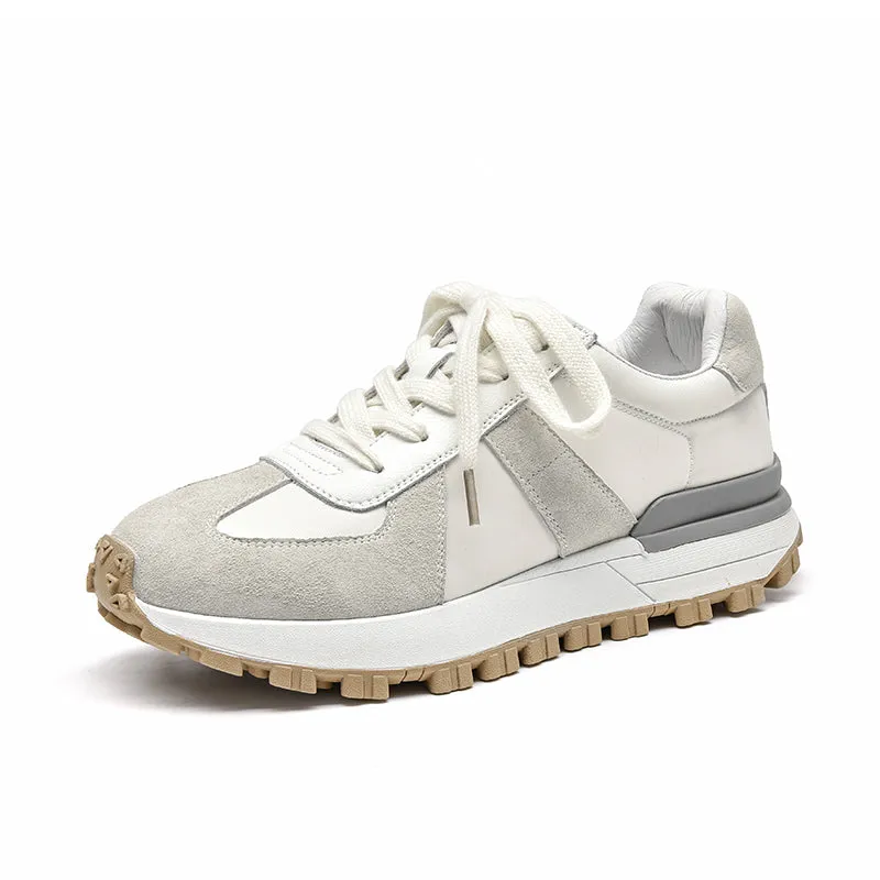 BeauToday Casual Patchwork Leather Sneakers for Women