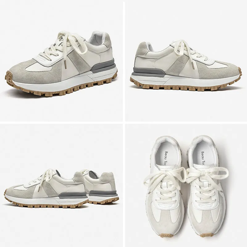 BeauToday Casual Patchwork Leather Sneakers for Women