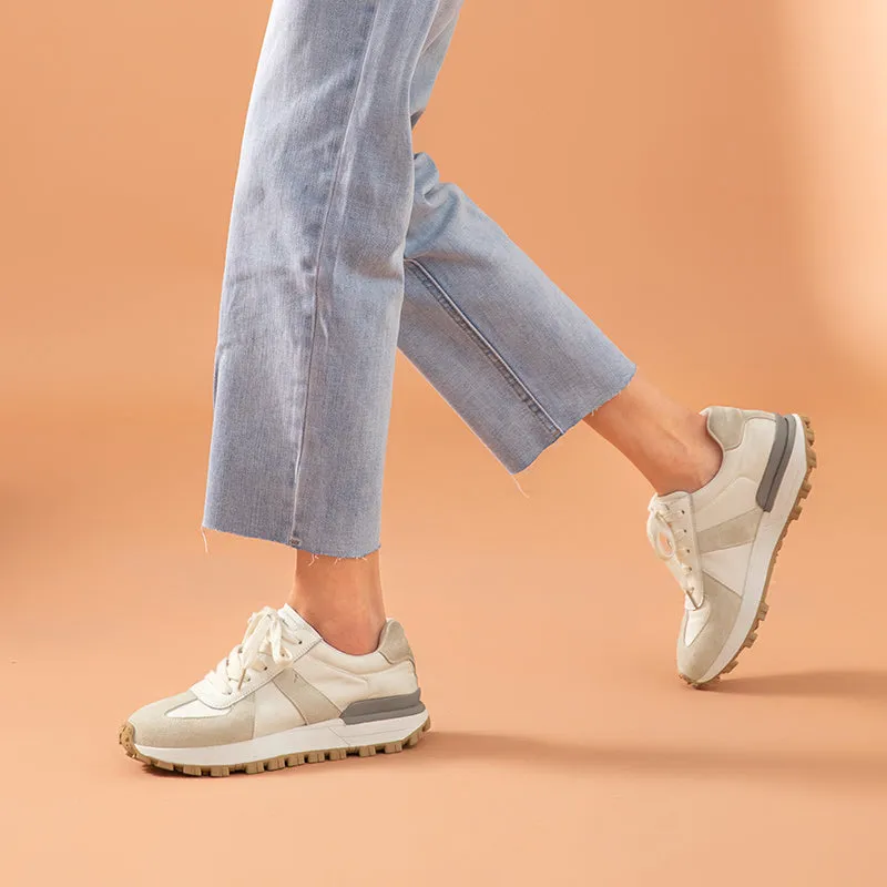 BeauToday Casual Patchwork Leather Sneakers for Women