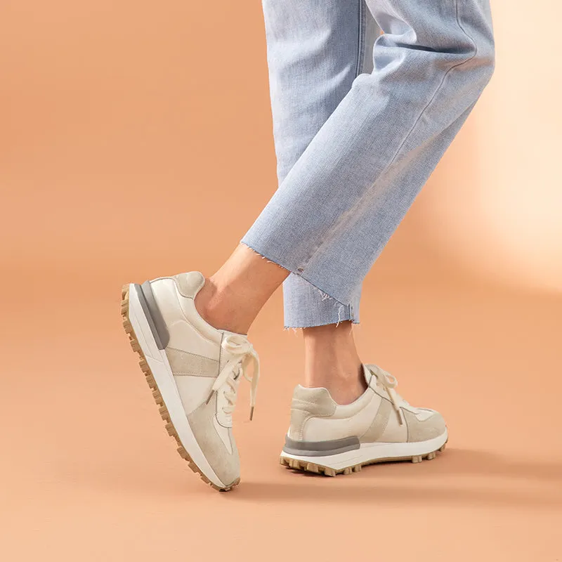 BeauToday Casual Patchwork Leather Sneakers for Women