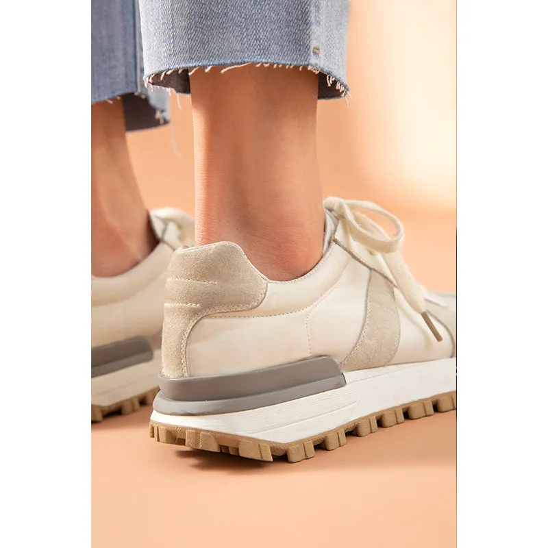 BeauToday Casual Patchwork Leather Sneakers for Women