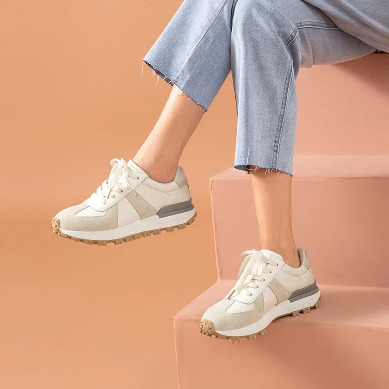 BeauToday Casual Patchwork Leather Sneakers for Women
