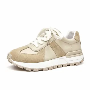 BeauToday Casual Patchwork Leather Sneakers for Women