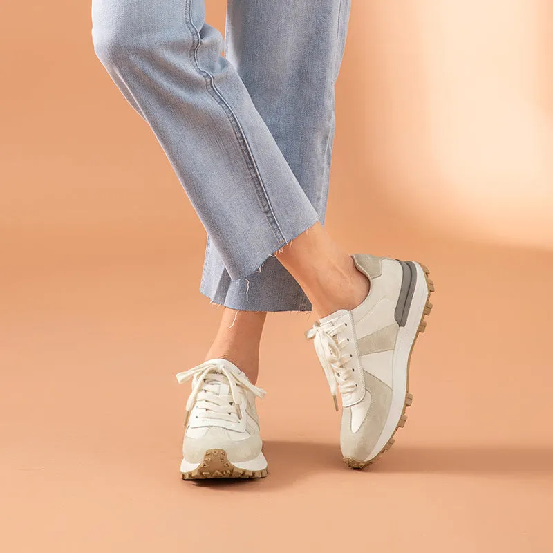 BeauToday Casual Patchwork Leather Sneakers for Women