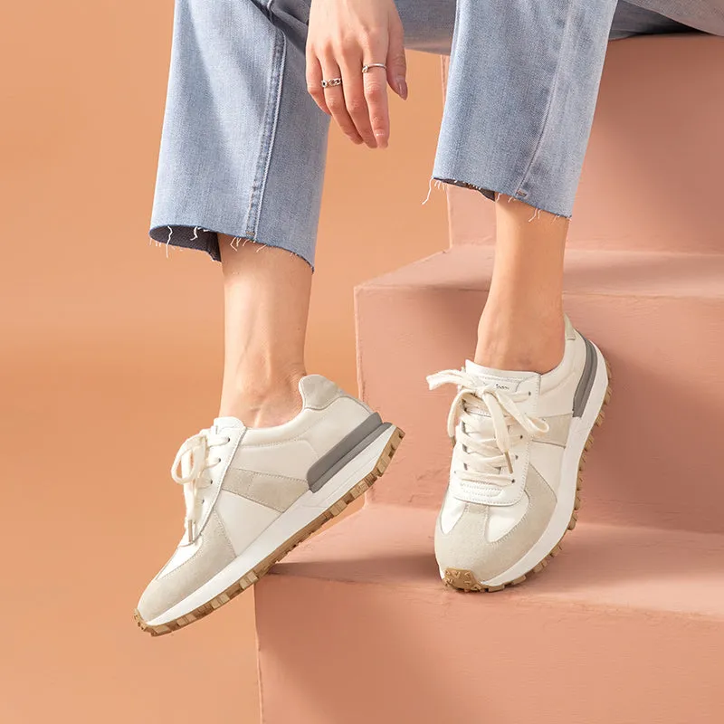 BeauToday Casual Patchwork Leather Sneakers for Women
