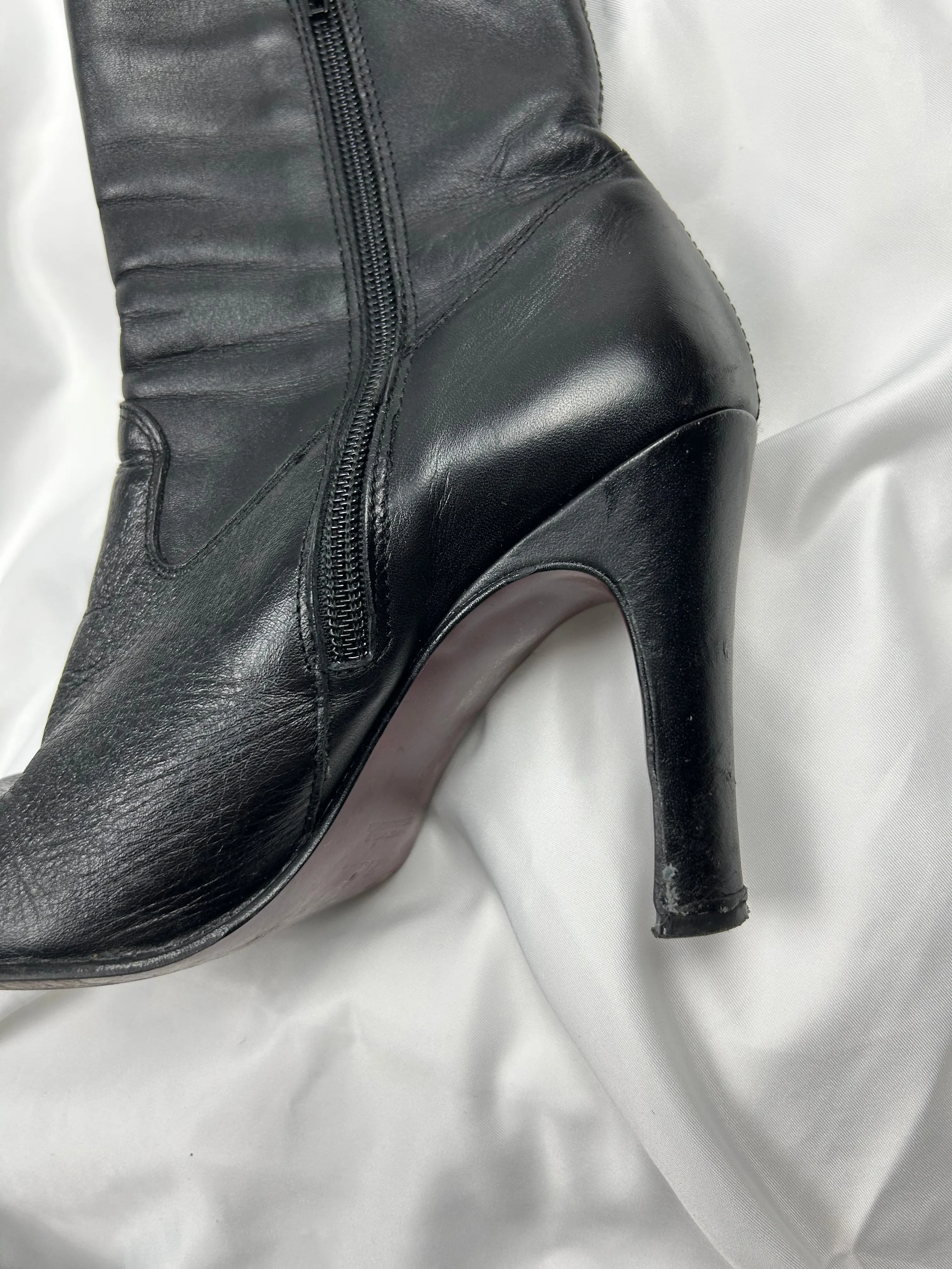 Black real leather heels boots (37)