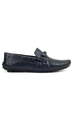 Blue Croco Textrured Moccasins