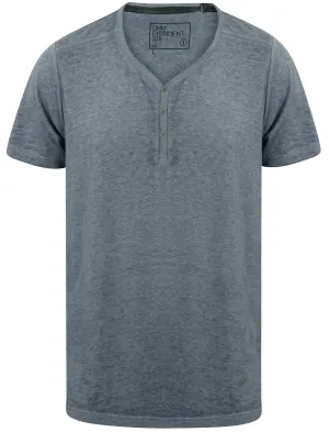 Burneast Burnout Henley V Neck T-Shirt in Vintage Indigo - Dissident