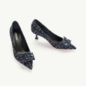 C Buckle Tweed Pumps (Olivia) Navy