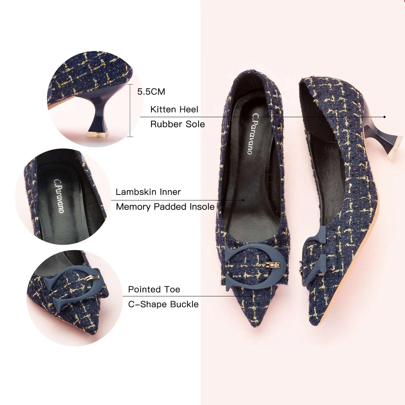 C Buckle Tweed Pumps (Olivia) Navy