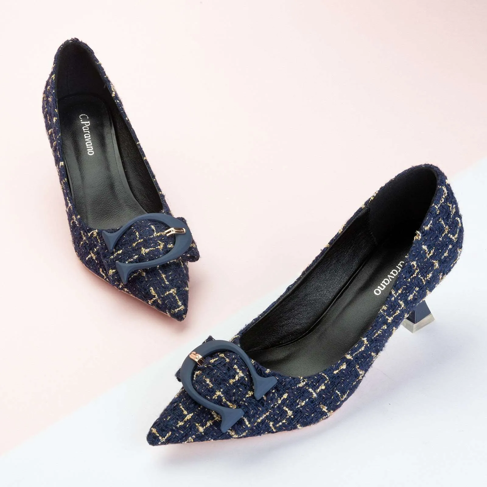 C Buckle Tweed Pumps (Olivia) Navy