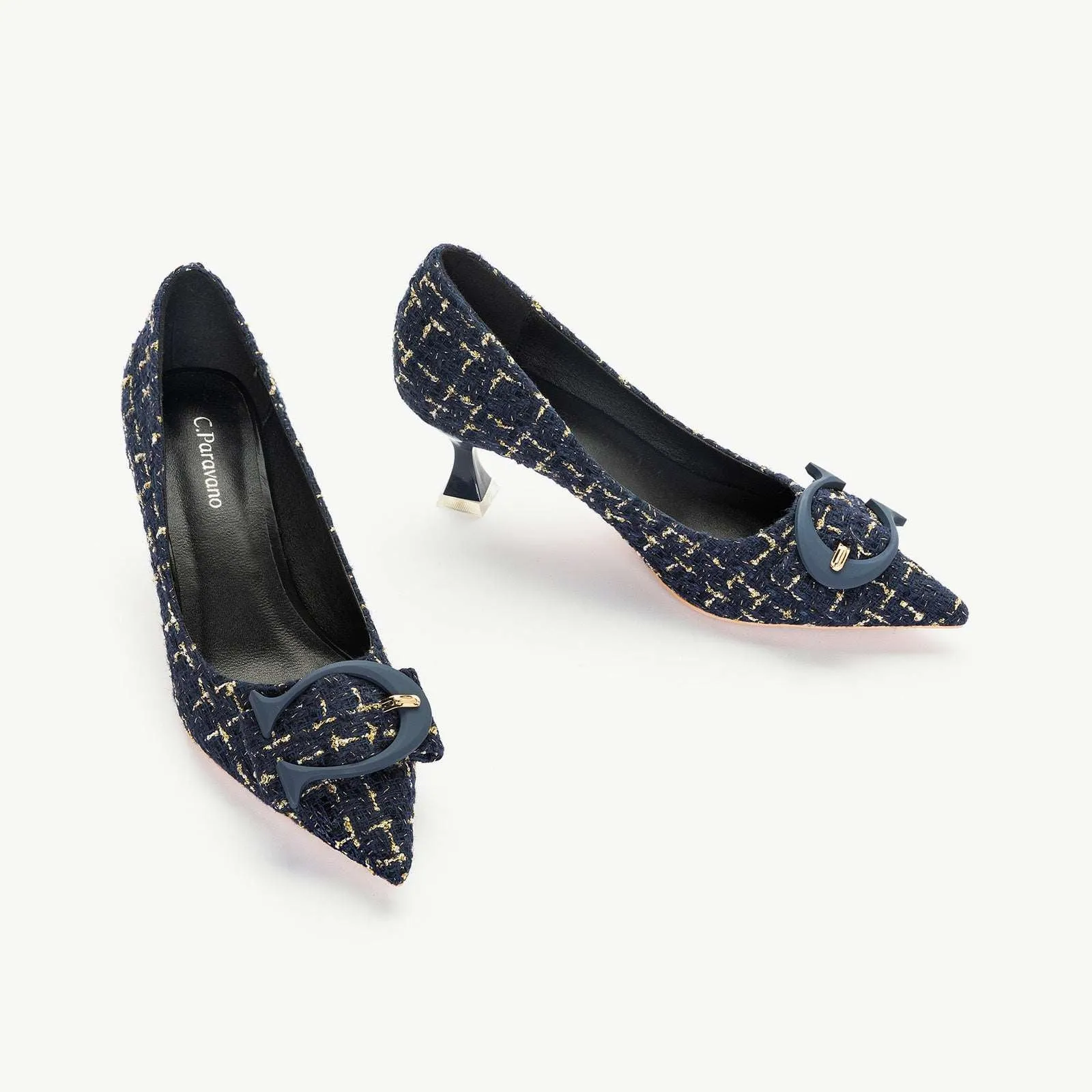 C Buckle Tweed Pumps (Olivia) Navy