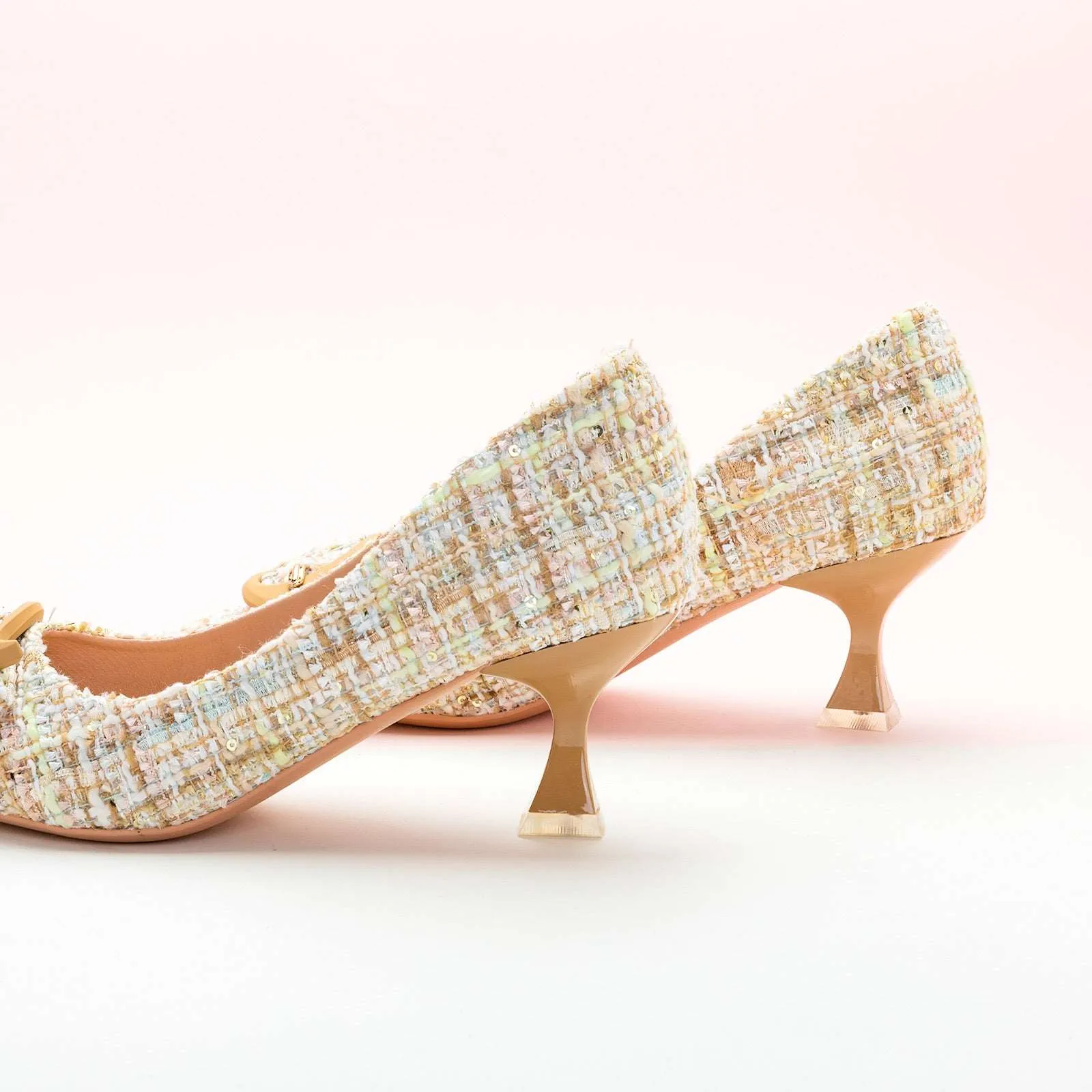 C Buckle Tweed Pumps (Olivia）Yellow