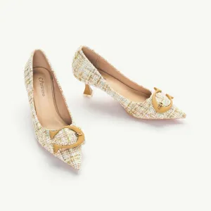 C Buckle Tweed Pumps (Olivia）Yellow