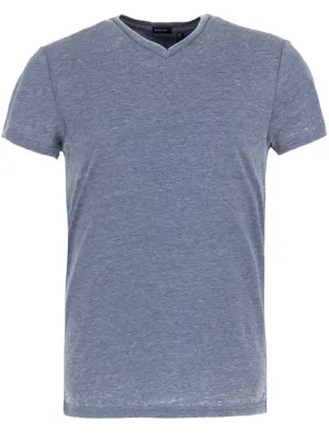 Calibanb V Neck Burn Out Slub T-Shirt in Vintage Indigo