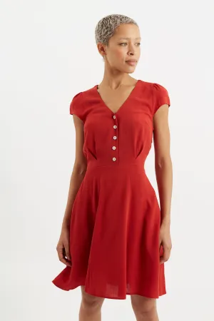 Cathleen Mini Moss Crepe Terracotta Red Tea Dress
