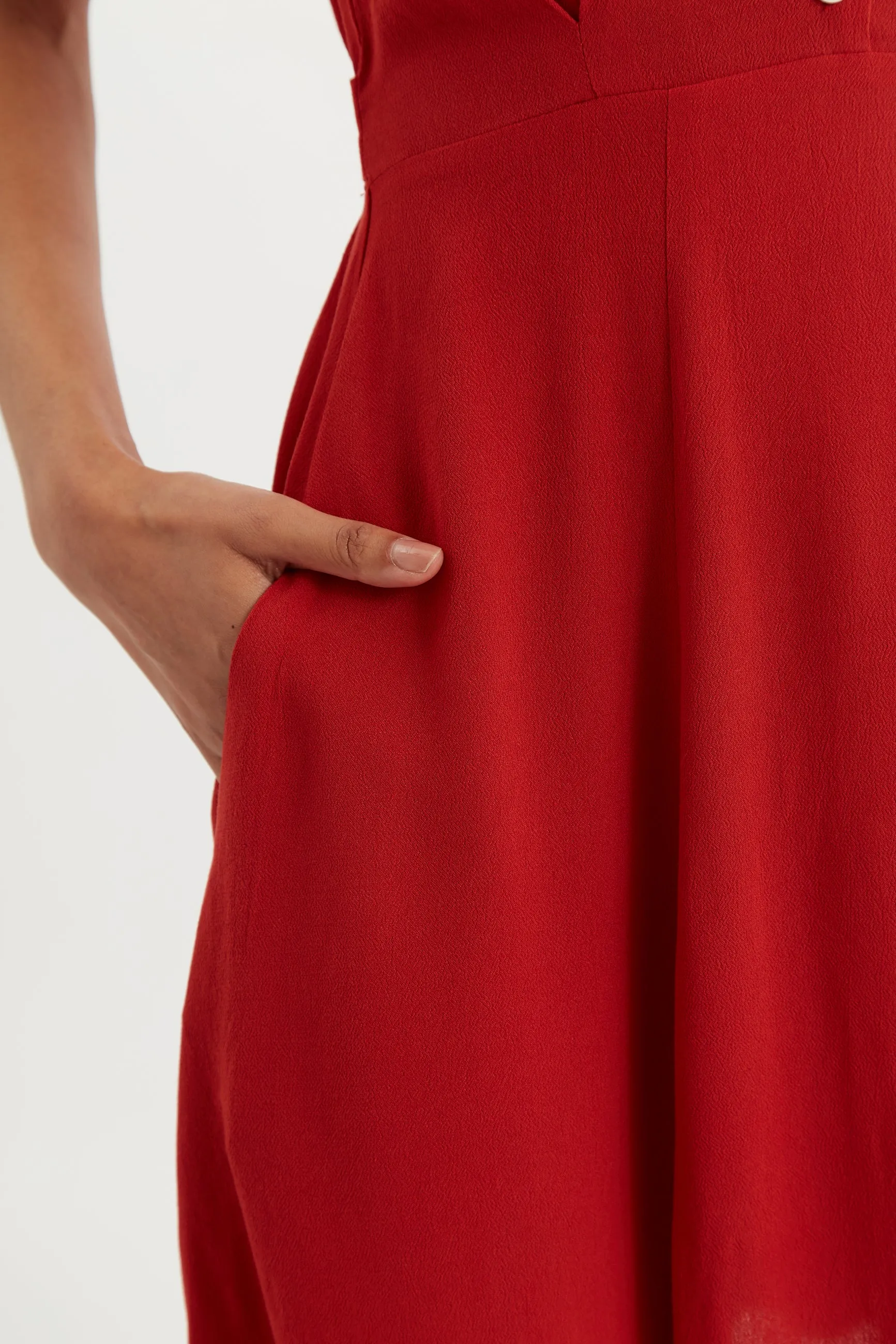 Cathleen Mini Moss Crepe Terracotta Red Tea Dress