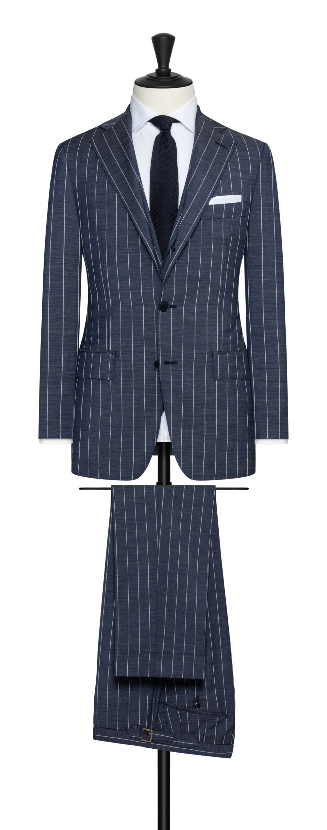 Cerruti Indigo S130 Merino Wool Plain Weave with White Pencil Stripe