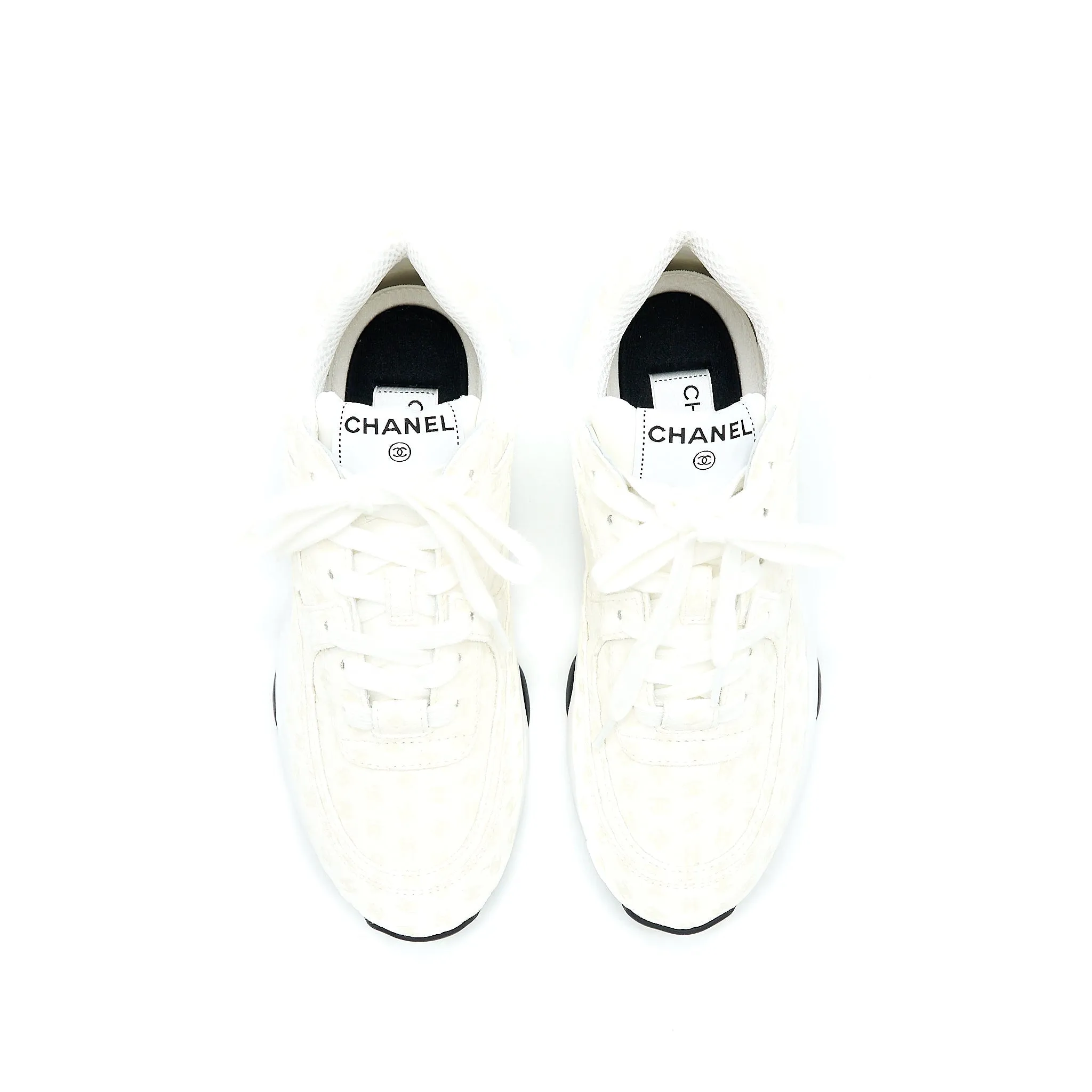 Chanel Size 37.5 22A Trainers Printed Suede Calfskin White