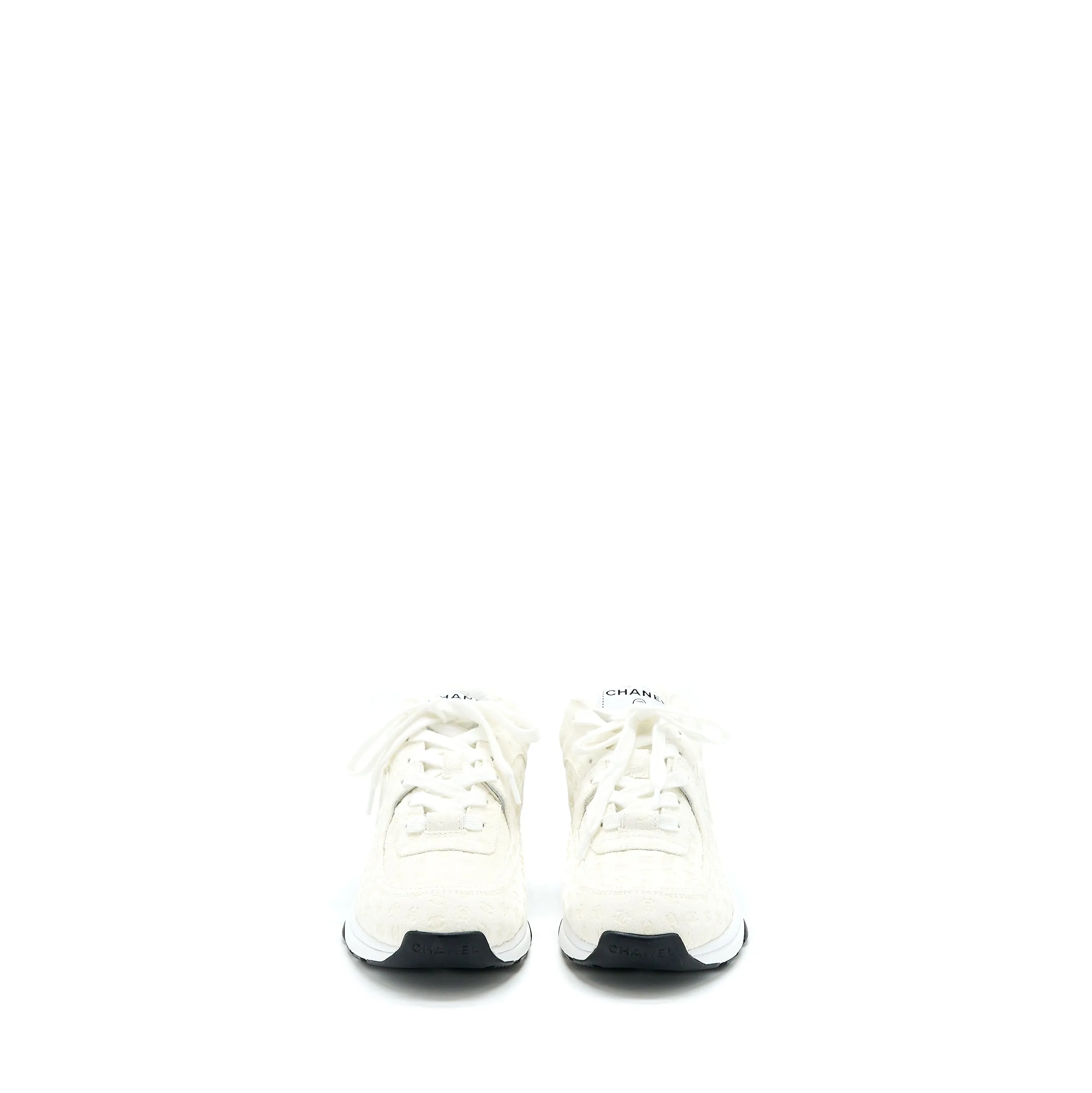 Chanel Size 37.5 22A Trainers Printed Suede Calfskin White